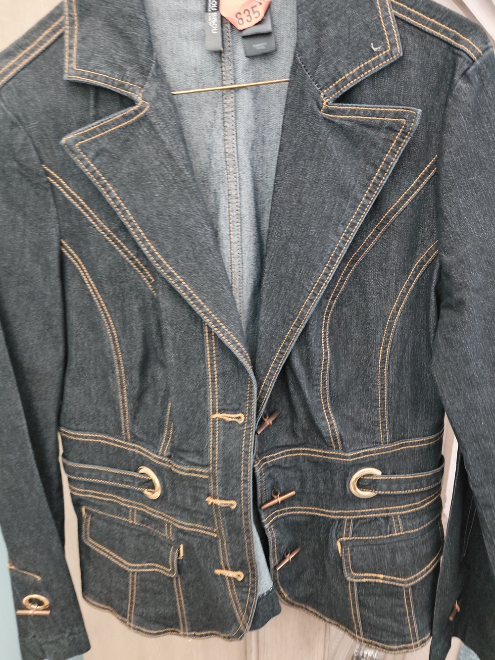 Women's Dark Denim Jacket with Contrast Topstitching - Picture 1 of 3